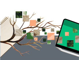 Illustration représentant la création d’un site web : une branche évoquant l’arborescence d’un site se déploie depuis un carnet vers un ordinateur, symbole du web design et de la cohérence visuelle.