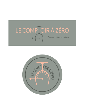 Déclinaison du logo du Comptoir à Zéro en version ligne et pastille, inspirée de la charte graphique de la cave alternative