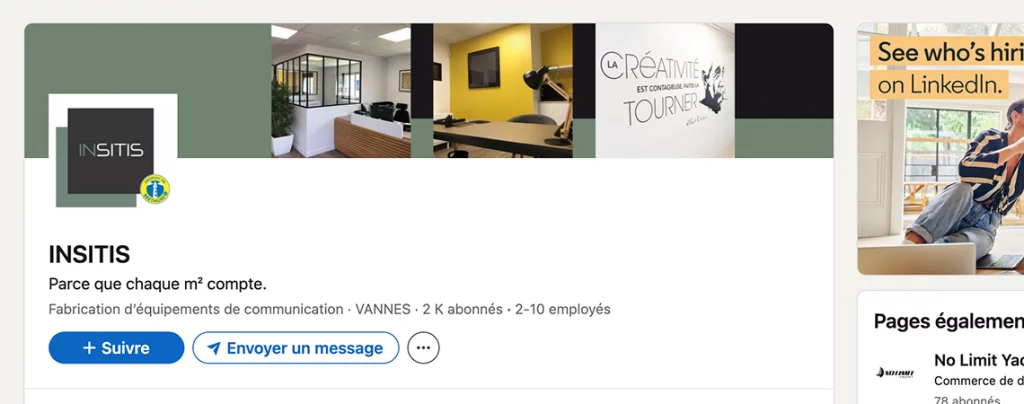 Capture d’écran du compte LinkedIn d’Insitis montrant le bandeau supérieur et la pastille de profil