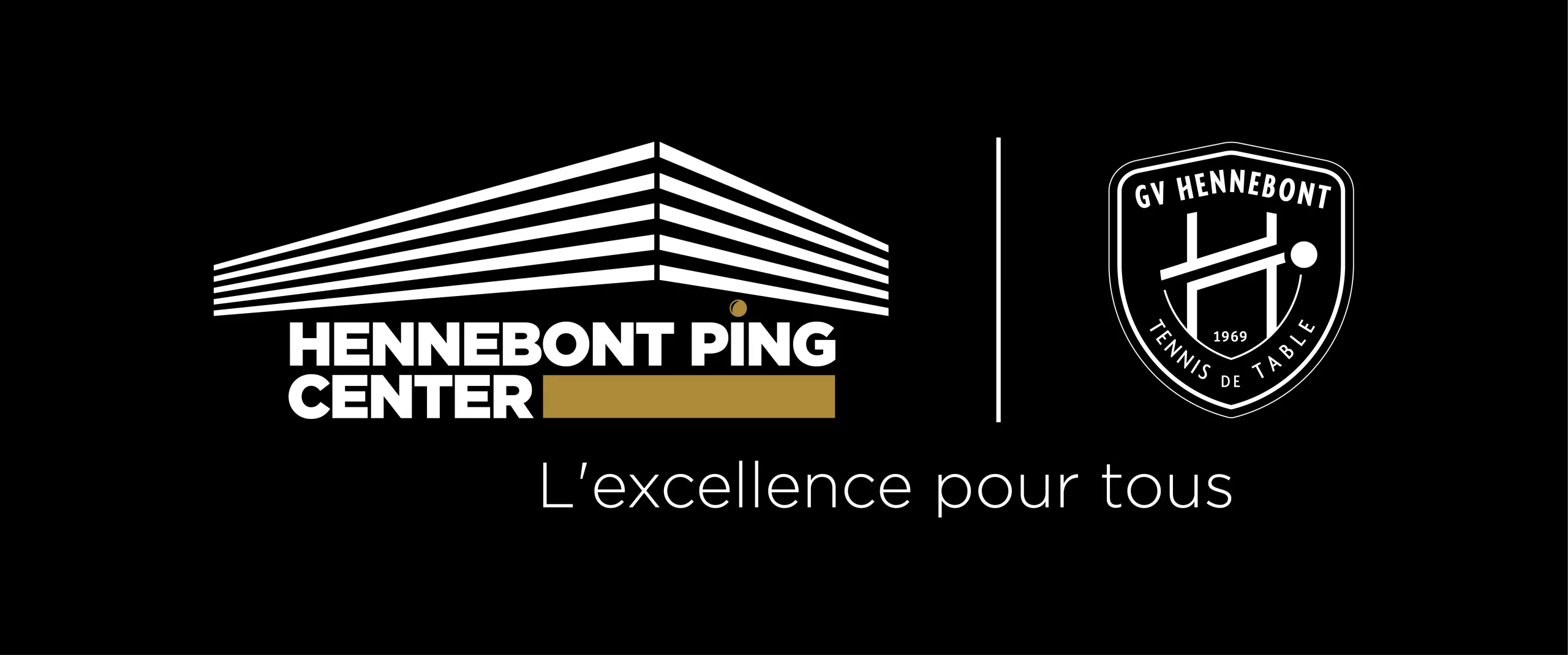 Logos du Hennebont Ping Center et du club de tennis de table GVHTT, le premier reprenant la forme du bâtiment, le second en écusson