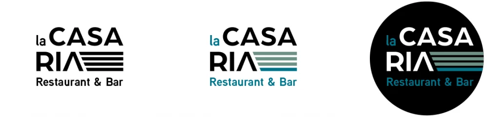 Proposition de logo moderne pour La Casa Ria en noir et blanc et en bleu turquoise inspiré de l’univers maritime