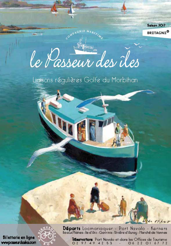 Recto du flyer du Passeur des Îles reprenant l’affiche originale de Gildas Flahault avec les informations principales limitées