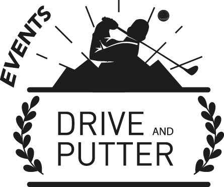 Ancien logo Drive and Putter Events en noir et blanc, comprenant plusieurs éléments graphiques et texte