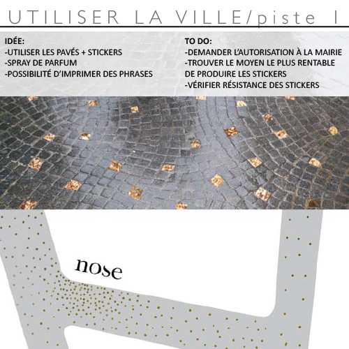 Proposition de pavés décorés en spray de parfum pour le projet de street marketing Noël Nose